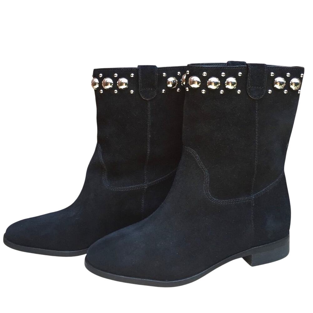 MICHAEL KORS Hayes Black Suede Studded Ankle Boots Booties 6.5 NEW
